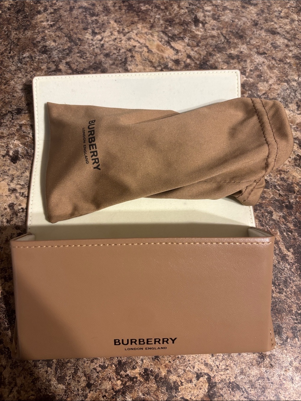 Burberry Tan and Brown Glasses Case with Logo Pouch